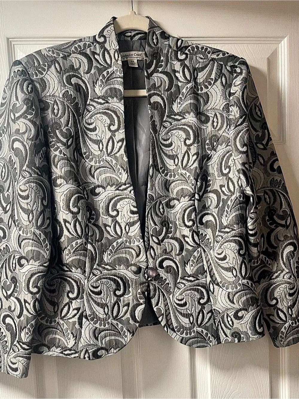 Coldwater Creek Paisley Blazer in Gray & Black Size P14 Like New